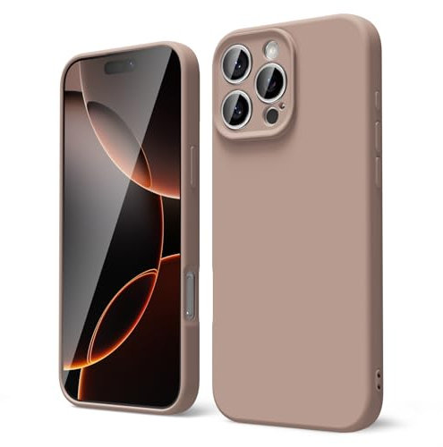 oakxco for iPhone 16 Pro Case Liquid Silicone, Soft Rubber Gel Elegant Aesthetic Basic Simple Cover, Cute Thin Slim TPU Matte Solid Color Plain Smooth Case for Women Girl, Brown Khaki