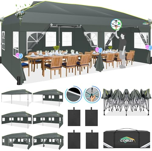 COBIZI Faltpavillon 3x6 Pavillon wasserdicht Winterfest, Pop Up Pavillon Klappbar 3x6 Zelt mit 6 Seitenwnden mit Belüftungsöffnungen, Sandsack|Gardenpavillon Partyzelt für Markt, Freien Event,Grau