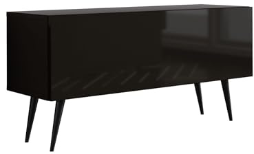 3E 3xE living.com TV-Schrank in Farbe Mattschwarz/Glanzschwarz, Schwarze Beine, A: B: 100 cm, H: 52 cm, T: 32 cm,