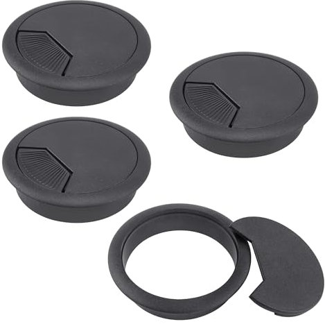 Desenda 4 PCS Desk Cable Wire Grommet Table Cable Grommet Desk Cable Hole Cover Plastic Desk Grommet for Organize Office and Home Table Cable (Black)