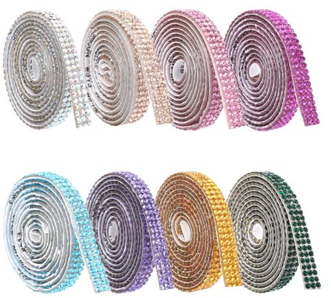 8 Rollen Kristall Strassband, Strasssteine Selbstklebend Kristall, Glitzersteine Selbstklebend, Bling DIY Dekoration Strassband Selbstklebend für Handwerk Hochzeit Auto Dekoration