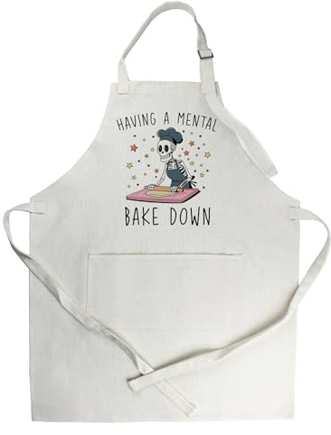 Purely Home Mental Bake Down Apron - Funny Skeleton Kitchen Gifts - Adjustable Neck/Waist Ties Cooking & Baking Apron with Large Front Pocket