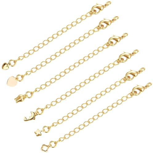 6 Stück Kettenverlängerung Gold, 14k/18k Gold Vergoldete Verlängerung Kette, Halskette Fußkettchen Armband Verlängerungskette