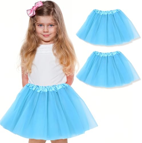WKRTDY 2er Pack Tutu-Rock, Ballett Tanzröcke, Partyrock für Mädchen, Tutu Kostüm, Tüll-Tutu für Tanzpartys für Mädchen, Tüllrock Tütü Tutu Ballettrock Ballet Petticoat Ballettkleid (Hellblau, 3 Lagen)