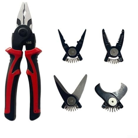 5-in-1 Multi-Tool Pliers Set Quick Change Plier Head Wire Stripper Cable Cutter Crimper for Electricians Home Repair
