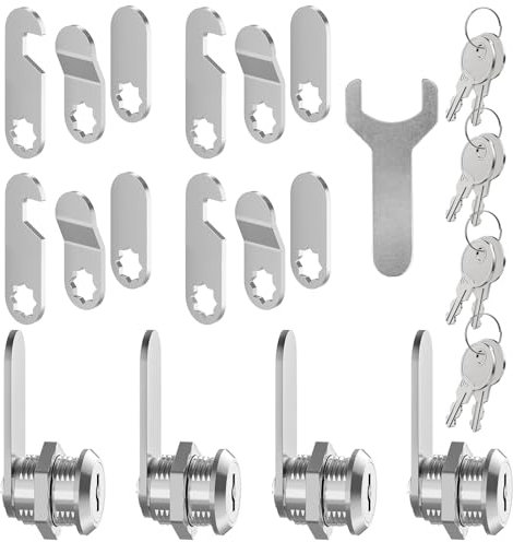 FOGAWA 4 juegos de Cerradura de buzón 25mm con 8 llaves y 16 placas de bloqueo diferentes Cerradura de Seguridad de Metal Cerradura de Levas cerradura de taquilla para Puerta Armario Buzón Archivos