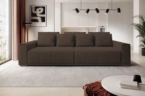DomoHome Motta Bigsofa – Großes Sofa mit Bettfunktion, Liegefläche 175x228cm, 7-Kissen inklusive, Kansas-Stoffbezug, Zwei Bettkästen, Größe: 278x130x83cm, Farbe: Braun