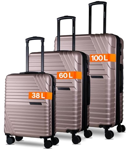 Cocoono Kofferset – 3-teiliges Koffer Hartschale Set aus ABS mit TSA Schloss, 4 Doppelrollen, Dehnfalte, 360° drehbar, leicht & robust – Reisekoffer mit Rollen Set in Größe M, L, XL (Champagner)