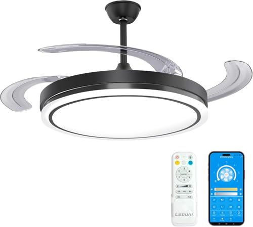 Ventilador de Techo 66w 30W Motor DC+36W Luz con aspas plegables con luz Led, Mando a Distancia, 6 velocidades, Silencioso,función verano-invierno, temporizador, Temperatura CCT (Negro)