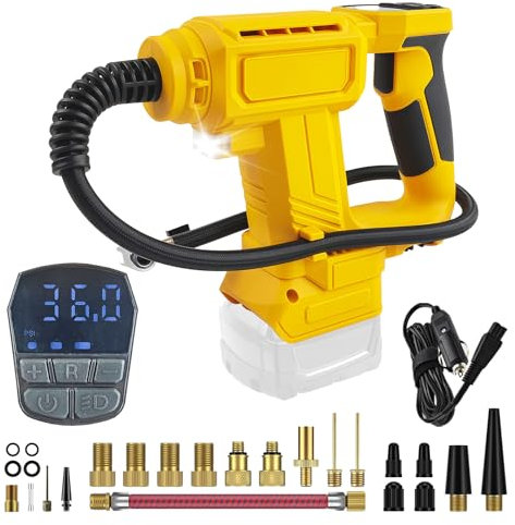 TALOEYH - Compresor de batería compatible con batería Dewalt de 18 V/20 V máximo, compresor de aire inalámbrico, mini bomba de aire de mano de 0 a 120 PSI con luz LED para motocicleta, bicicleta