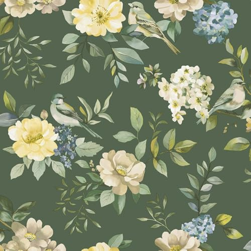 Holden Botany The Bird Garden Soft Tone Bird and Flower Inspired Wallpaper for Sitting Rooms Living Rooms Feature Walls Cottages Green (14191)