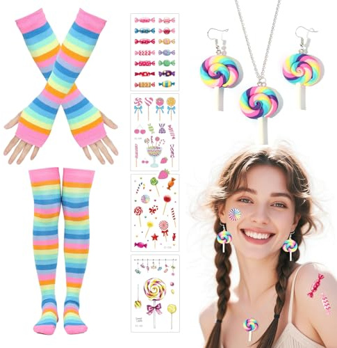 NebulaGlam Lollipop Kostüm, Lollipop Kostüm Damen Set für Halloween Fasching Karneval Kostüm
