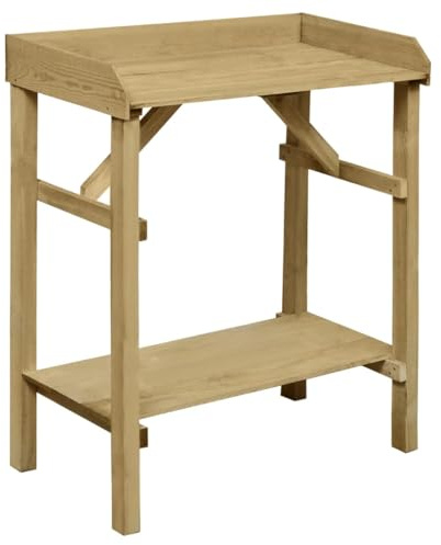 HaoChrymec Pflanztisch mit Imprägniertem Kiefernholz, 2 Ablagen, Wetterfest und Stabil, Ideal für Garten, Balkon oder Terrasse, Pflanzenständer Outdoor, Blumenregal Outdoor, 75 x 40 x 90 cm