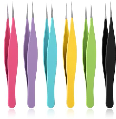 6 Stück Bunte Spitz Pinzette,Mitesser Pinzetten-Set,Präzisions Pinzetten für Mitesser und Akne,Ultrafeine Pickelentferner Werkzeug,für Akne Pickel Comedones Flecken oder Entfernung