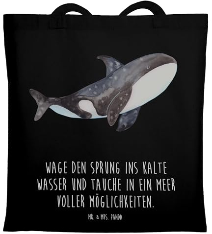 Mr. & Mrs. Panda Tote Bag Orca - Geschenk, Beutel, Unitasche, Jutebeutel, Startup, Meer, Einkaufstasche, Orcas, Tasche, Arbeit, Wal