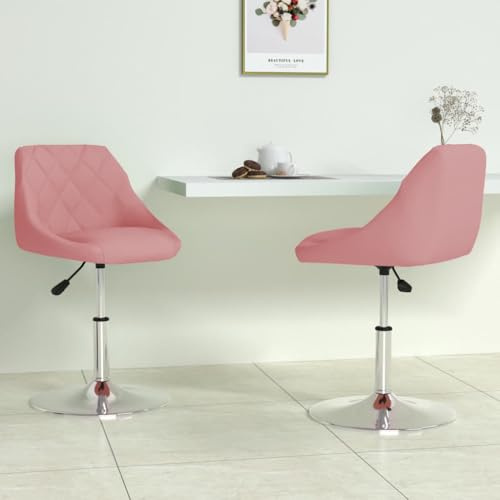 XHNIFBN Rosa Drehstühle Esszimmer 2er Set Höhenverstellbare 46x44x(62,5-77,5) cm Samtverkleidung Modernes Design Robuster Chromfuß Für Küche Esszimmer Wohnzimmer