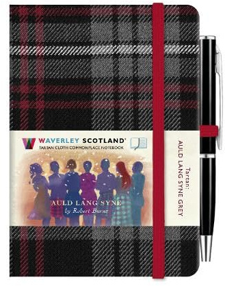 Auld Lang Syne Grey Mini Hardback Notebook with Pen; 10.5cm x 7cm: Waverley Scotland Scottish Tartan Cloth Commonplace Notebooks
