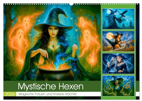 Mystische Hexen - Magische Frauen und finstere Nächte (Wandkalender 2026 DIN A2 quer), CALVENDO Monatskalender: Ein Kalender voller magischer Rituale ... für Fantasyfans und Träumer. (CALVENDO Spass)
