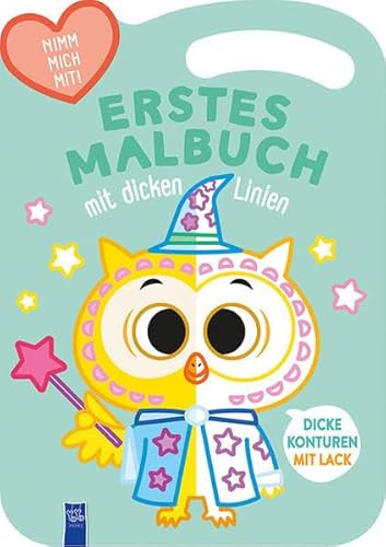 Erstes Malbuch mit dicken Linien - Cover grün (Eule): Grüner Einband mit Eule