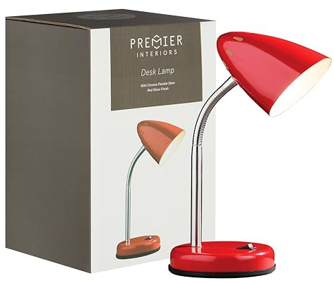 Tige Desk Lamp Red Colour Gloss Chrome Flexible Stem Design