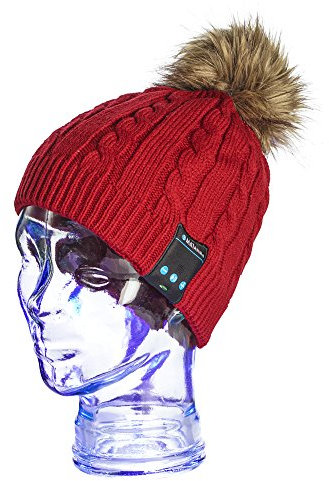 MATANA Wireless Unisex Winter Bluetooth Hat with Stereo Speaker Headphones, Built-in Mic, Handsfree Burgundy
