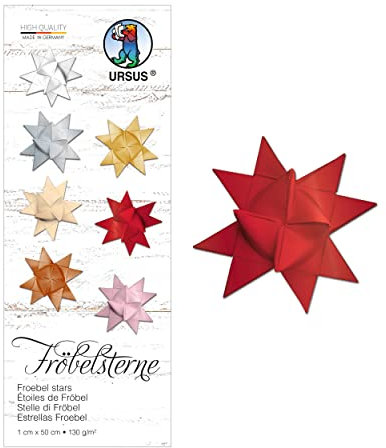 Ursus 3200022 - Papierstreifen für Fröbelsterne, rubinrot, aus Tonzeichenpapier 130 g/qm, ca. 1 x 50 cm, 100 Streifen für ca. 25 Sterne, Bastelklassiker zur Weihnachtszeit