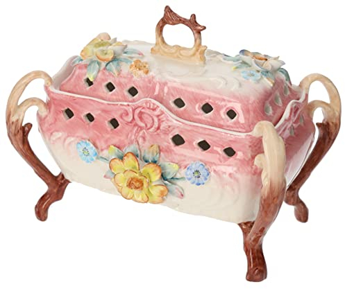 KEYHOMESTORE - Coffret boîte à bijoux en porcelaine décorée rose style classique - L19 x P12 x H15 cm
