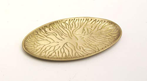 Kerzenteller, Dekoteller in ovaler Form Messing Gold matt im Baum-Design 18 x 9 cm für Ovalkerzen, Ellipsenkerzen
