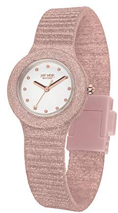 HIP HOP Orologio Solo Tempo Rose Gold Sparkling Mania per Donna e Bambina Completamente Glitterato in Silicone Morbido Resistente all'Acqua HWU0969