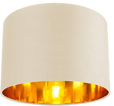 Contemporary and Chic Soft Cream Cotton 12 Table or Pendant Circular Drum Lamp Shade with Shiny Copper Inner - 60watt Maximum by Happy Homewares