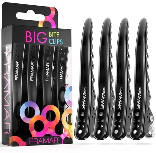 FRAMAR Pinza per Capelli Parrucchiere - Pinza per Capelli Donna, Pinza per Acconciatura, Pinza Professionale per Parrucchiere,Clip per Capelli,–Big Bite Nero 4 Pezzi