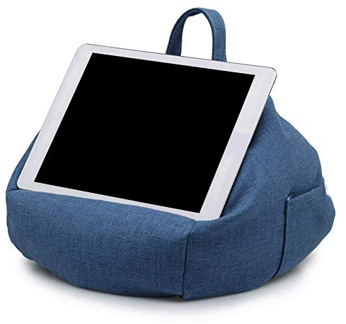 Multi-Angle Soft Pillow Lap Stand Mobile Halterung-Sitzsack Kissen Halter für Alle Geräte-Tragbare Bean Tasche Nachahmung Hanf Auto Home Tablet Kissen (Blau)