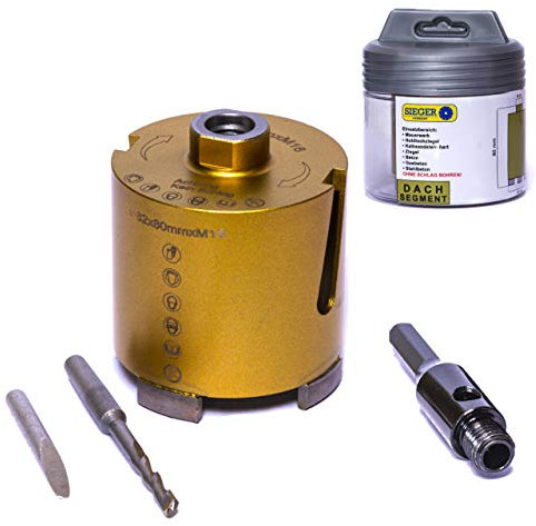 SIEGER Broca de corona de perforación de diamante profesional, 68 mm, 82 mm, con segmentos de techo soldados con láser, para Makita Bosch Baier Hilti Eibenstock (82 mm + adaptador SDS Plus)