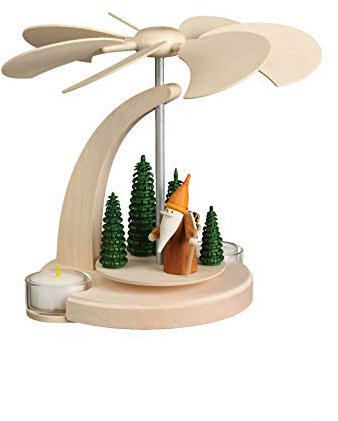 Seiffener Volkskunst | Weihnachtspyramide Teelicht Bogenpyramide | 18 cm Pyramide | Moderne Volkskunst aus dem Erzgebirge | 16263 | Waldarbeiterwichtel