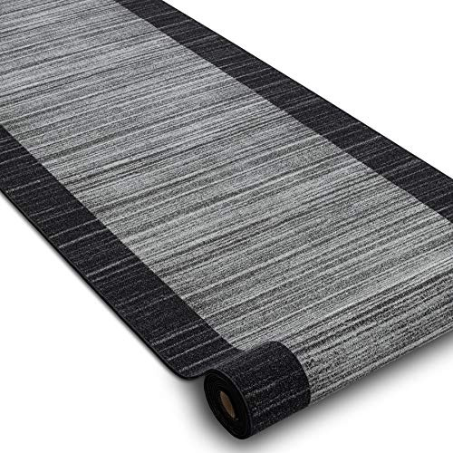 rugsx Antirutsch Teppichläufer Streifen - moderner Kurzflor für Küche, Flur & Wohnzimmer, Meterware, anthrazit 57x110 cm