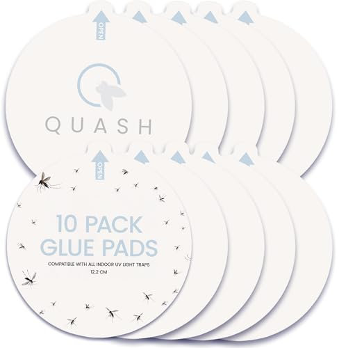 Bug Trap Glue Pads – Pack of 10 Sticky Glue Boards - Fits KATCHY UV Light Insect Catcher and Other Models – Traps Gnats, Moths, Mozzies, and More Without Zapping by QUASH, 12.2 cm