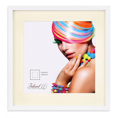 IDEAL TREND 3D Objektrahmen Bilderrahmen mit Passepartout & gehärtetem Glas Holz MDF Rahmen Foto Poster: Farbe: Weiß | Format: 40x40