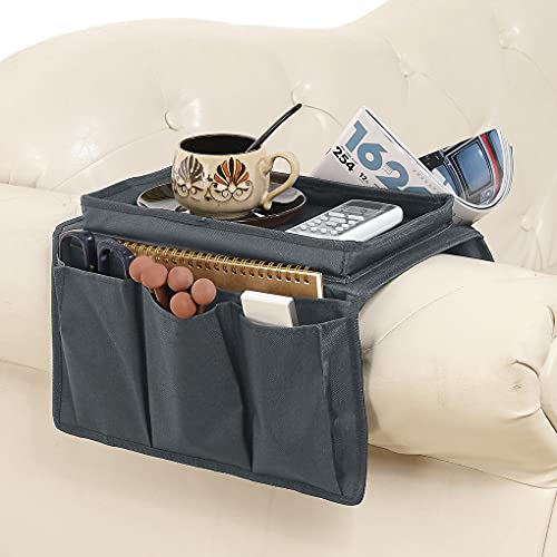 AfinderDE Sofa Armlehnen Organizer mit Tablett Couch Tv Fernbedienung Halter Sofa Butler Sofatablett Couch Ablage für Snacks Buch Handy Magzines Tasse