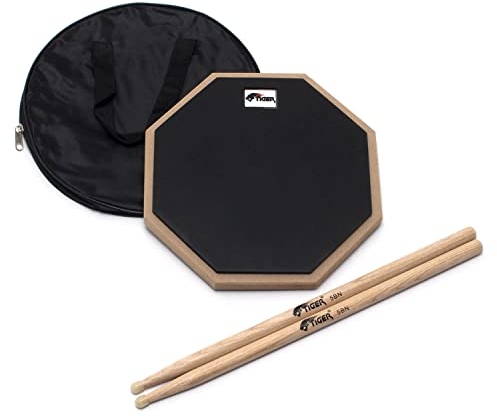 TIGER TDA410-5B 10 Pad per allenamento batteria con bacchette Hickory 5B - Montabile su scrivania o stand