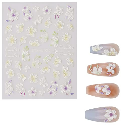 Woration Nagel Kunst Verzierungen Zubehör Aufkleber Selbstklebend Nagel Abziehbilder 5D Stereoskopisch Geprägte Blume Blatt Schnitzen Entwurf für Frauen Mädchen DIY Handwerk