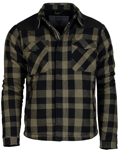 Mil-Tec Lumberjacket Herren • Gefütterte Holzfällerjacke mit Teddyfutter • Holzfäller Hemdjacke Herren mit Cordura-Schulterverstärkung • Outdoor Jacke in Schwarz-Oliv & Schwarz-Grau, Größem S–3XL