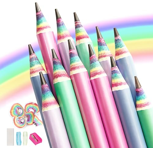 Hanffero Regenbogen Bleistifte Zeichnung Schreiben Bleistift, Recycelbares Papier, Vorgespitzt, Für Schule und Büro - Härtegrad HB - 24 Stück