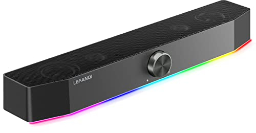LEFANDI Casse PC, Bluetooth Altoparlanti PC, Stereo Gaming Portatile Cassa Altoparlante Bluetooth, Alimentazione USB, Aux 3.5mm, con Luci a LED, Mini Barra Audio per Computer, Laptop, Smartphone