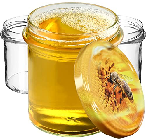 KADAX Lot de 100 pots à confiture 350 ml, avec couvercle à visser, pour miel, champignons, confitures, miel (abeille)