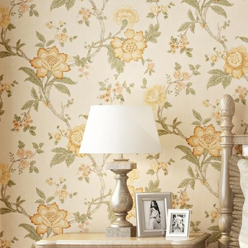 SAIMEYI Amerikanische BlumengrafikTapete.klassische Landhaus-Vintage-Tapete Für Wohnzimmer, Schlafzimmer, TV-Hintergrund (Gelb)
