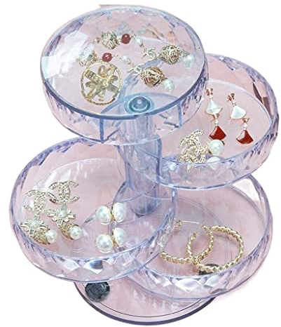 RAZZUM Joyero Organizador de joyas Caja de joyería giratoria de 360 grados de 4 niveles Diseño de rombo portátil Caja organizadora de joyas pequeña.Joyero caja de almacenamiento de gafas