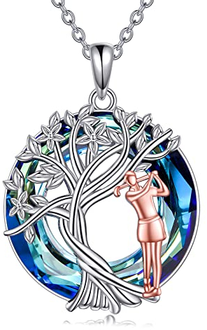 YFN Golf Halskette Sterling Silber Golf Kristall Anhänger Kette Baum des Lebens Schmuck Geburtstag Graduierung Sport Geschenke für Damen