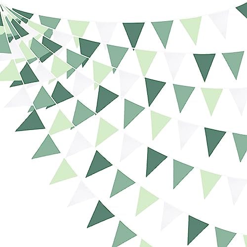 90 cm lange salbeigrüne Party-Dekorationen, Avocado-Grün, Dreiecksflagge, Stoffbanner, Wimpelkette, Girlande, Luftschlangen für Geburtstag, Hochzeit, Babyparty, Weihnachten, Outdoor-Party-Dekoration