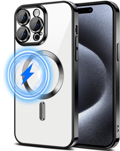 Keteen Clear Magnetic für iPhone 15 Pro Hülle mit MagSafe, Handyhülle iPhone 15 Pro Hülle[Kameraschutz Eingebaut] Ultra Dünn Silikon Anti Fingerabdruck Hülle für iPhone 15 Pro-Schwarz