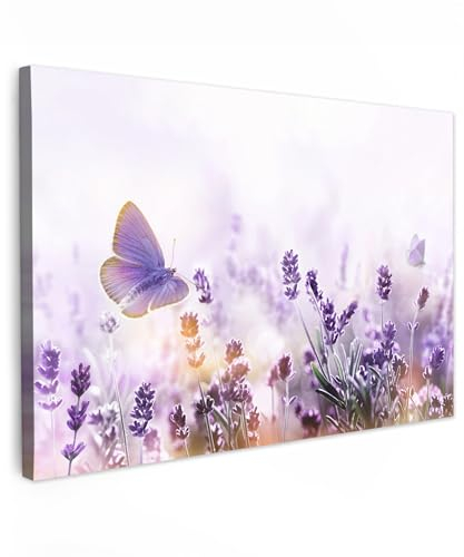 MuchoWow© Wandbilder Groß 120x80 cm XXL Wohnzimmer Wanddeko Schlafzimmer Zimmerdeko Fotowand Zimmer Deko Wand Dekoration Wall Art Bilder - Lavendel - Schmetterling - Lila - Blumen - Natur